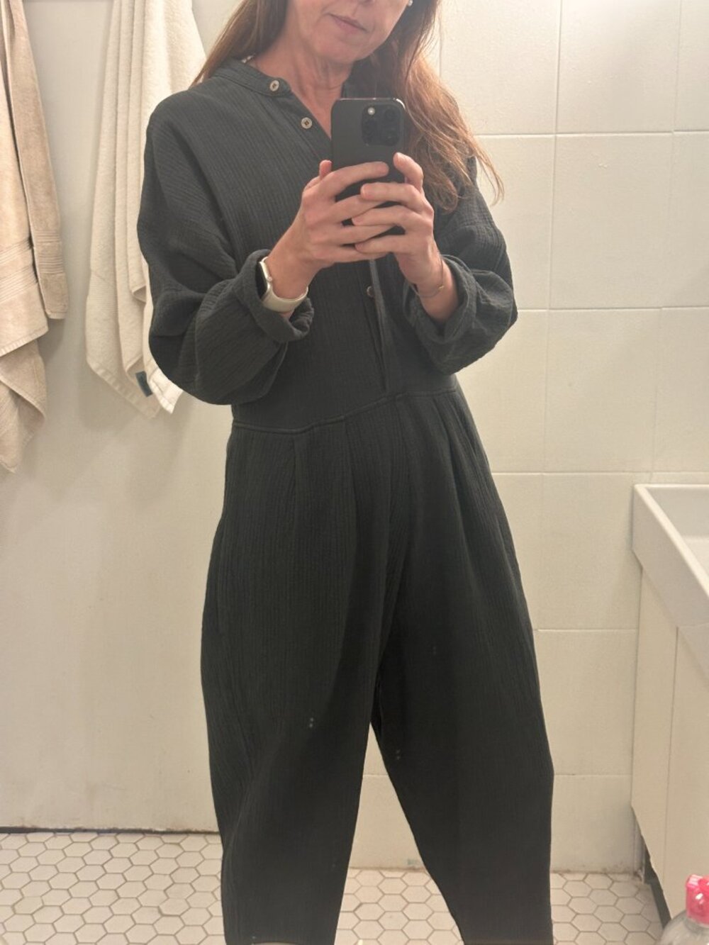 Black Crane Charcoal Textured Cotton Jumpsuit, Size S